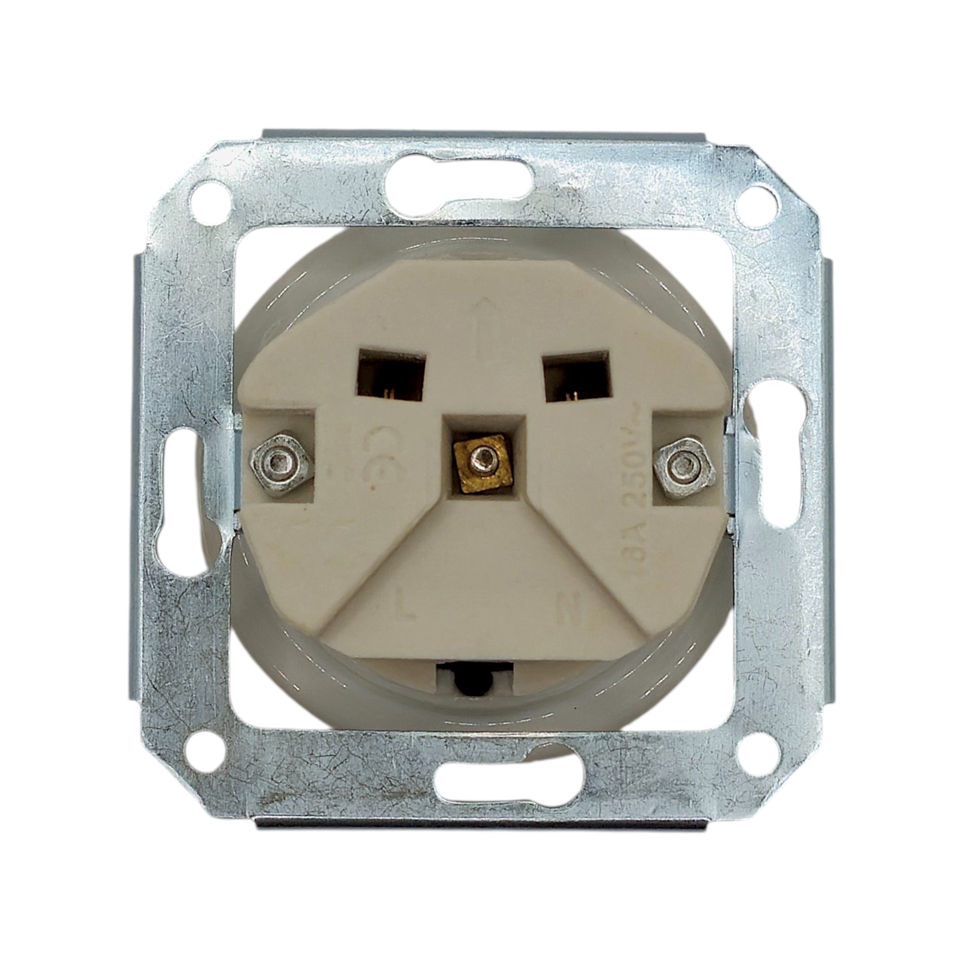 Single SCHUKO porcelain socket insert, white, flush-mounted, back view