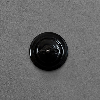 black porcelain intermediate rotary light switch, flush-mount