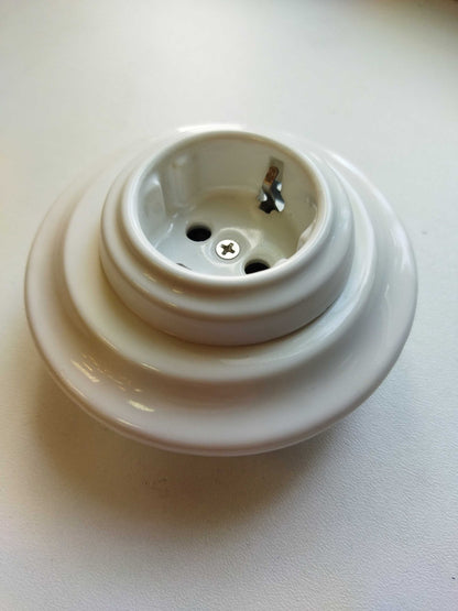 Power Sockets Porcelain German Schuko Loft Retro Electrical Flush-Mounting Vintage Cottage Ceramic White