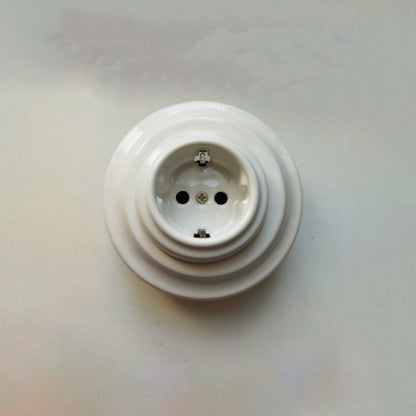 Power Sockets Porcelain German Schuko Loft Retro Electrical Flush-Mounting Vintage Cottage Ceramic White