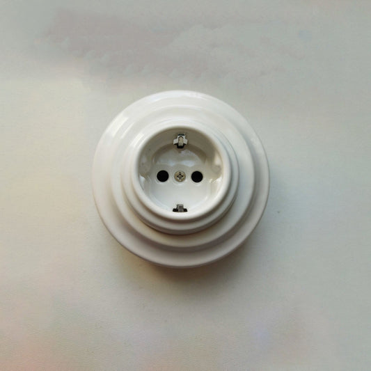 Power Sockets Porcelain German Schuko Loft Retro Electrical Flush-Mounting Vintage Cottage Ceramic White
