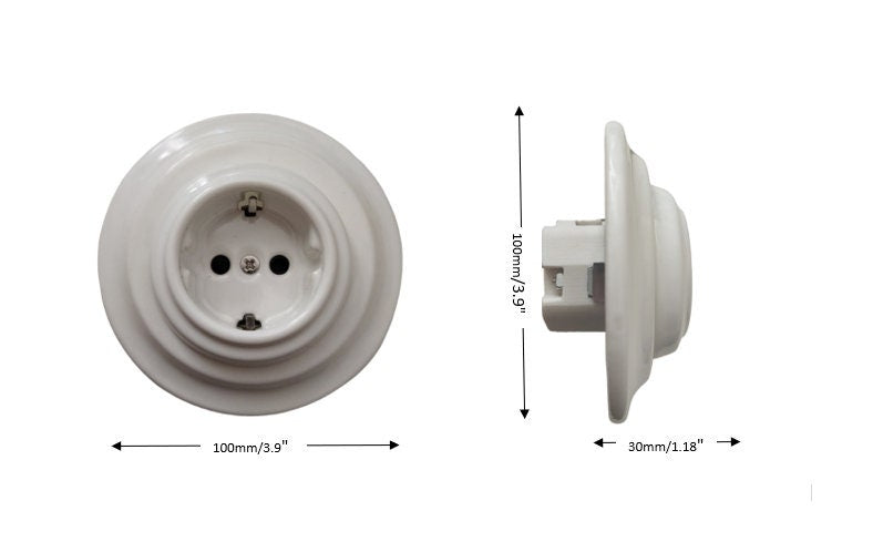 Power Sockets Porcelain German Schuko Loft Retro Electrical Flush-Mounting Vintage Cottage Ceramic White