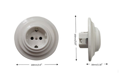 Power Sockets Porcelain German Schuko Loft Retro Electrical Flush-Mounting Vintage Cottage Ceramic White