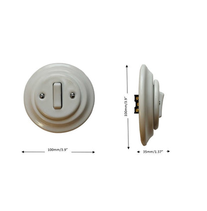 Light Switch Porcelain Loft Retro 1-gang Two-way Flush-Mounting Vintage Cottage Ceramic White