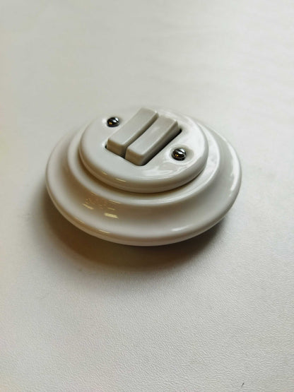 Light Switch Porcelain Loft Retro 2-gang Two-way Flush-Mounting Vintage Cottage Ceramic White