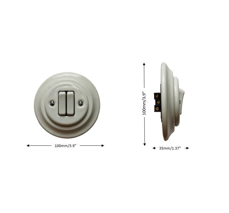 Light Switch Porcelain Loft Retro 2-gang Two-way Flush-Mounting Vintage Cottage Ceramic White