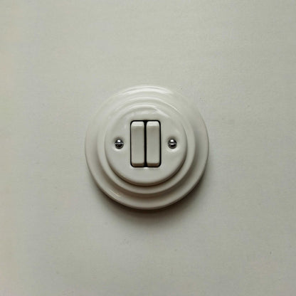 Light Switch Porcelain Loft Retro 2-gang Two-way Flush-Mounting Vintage Cottage Ceramic White