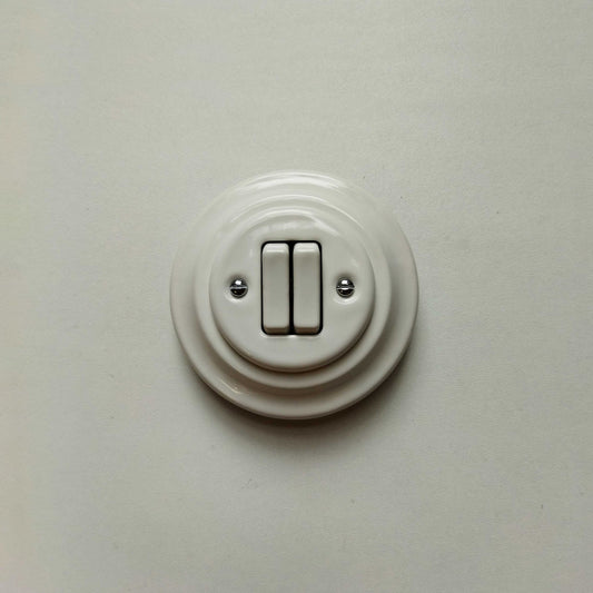 Light Switch Porcelain Loft Retro 2-gang Two-way Flush-Mounting Vintage Cottage Ceramic White
