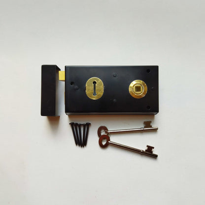 Door Lock Antique Sash Rim Steel Lock With Keys Double Handed Victorian Cottage Retro Style Black