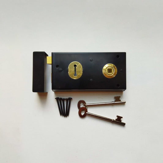 Door Lock Antique Sash Rim Steel Lock With Keys Double Handed Victorian Cottage Retro Style Black