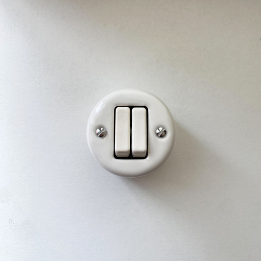 Light Switch Porcelain Loft Retro 2 Gang Two-way Surface-Mounting Vintage Cottage Ceramic White