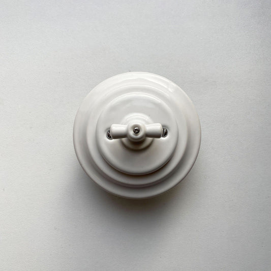 Rotary Light Switch Porcelain Colonial Type - 3 Crossing Flush-Mounting Vintage Loft Retro Cottage Ceramic White, on and off functionality