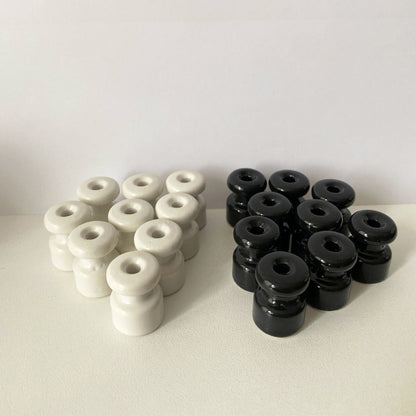 10 Pieces Porcelain Insulators Surface Mounting Vintage Loft Retro Cottage Ceramic Black & White