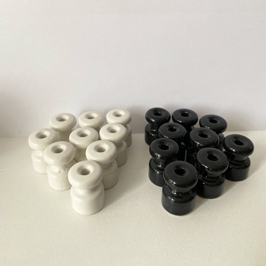 10 Pieces Porcelain Insulators Surface Mounting Vintage Loft Retro Cottage Ceramic Black & White