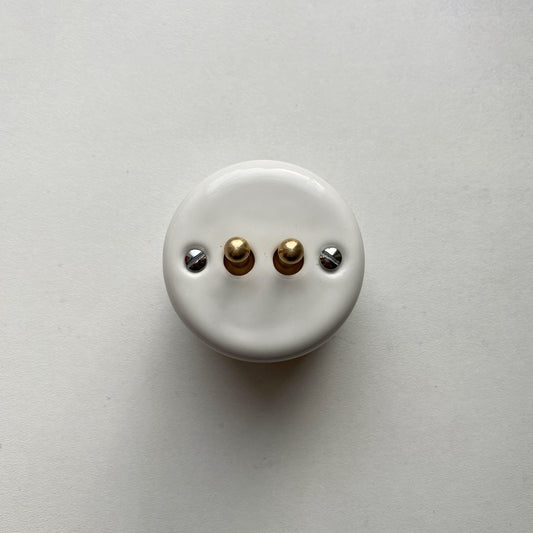 Porcelain Loft Retro Toggle Wall Light Switch Cover 2-gang 2-way Surface-Mounting Vintage Cottage Home Decor White