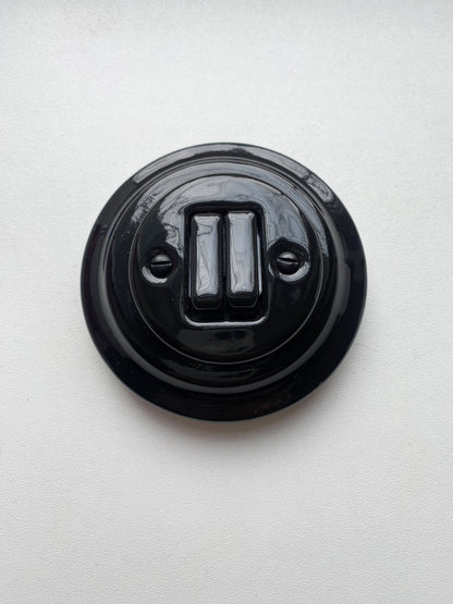 Light Switch Porcelain Loft Retro 2-gang Two-way Flush-Mounting Vintage Cottage Ceramic Black