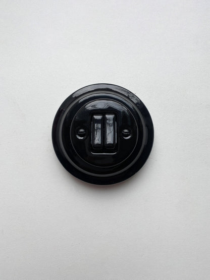 Light Switch Porcelain Loft Retro 2-gang Two-way Flush-Mounting Vintage Cottage Ceramic Black