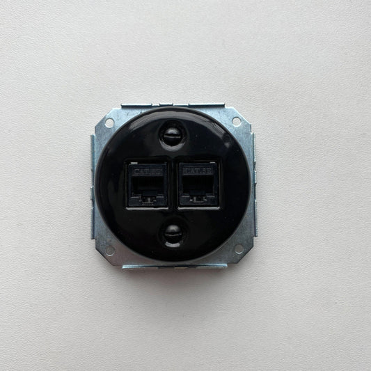 Porcelain Loft Retro Connection Inner Part Electrical Network Socket RJ45 Flush-Mounting Vintage Cottage Ceramic Black