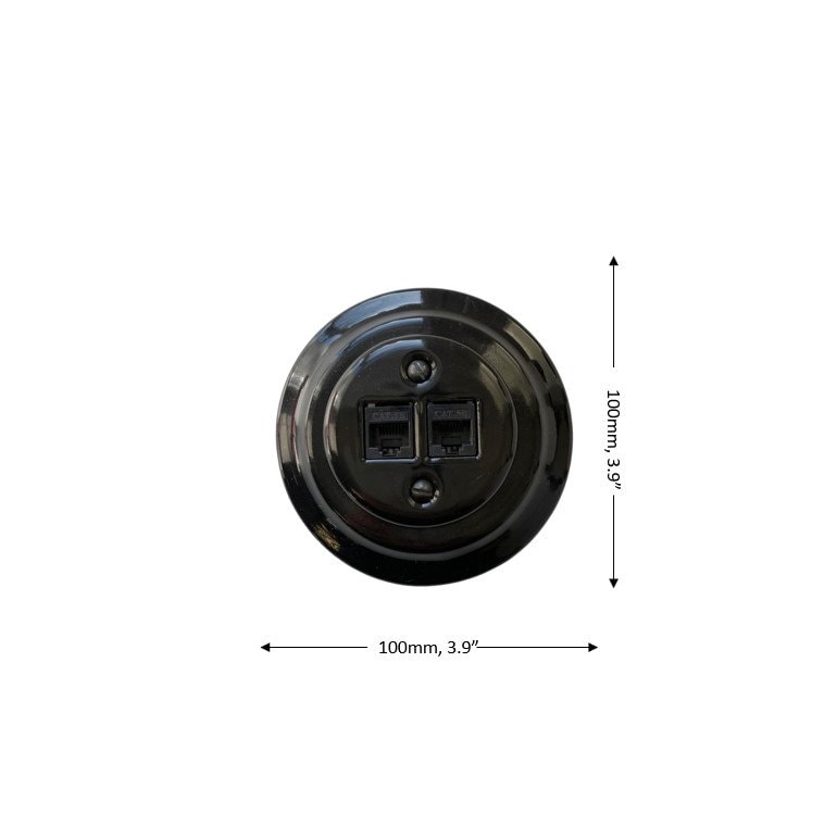 Porcelain Loft Retro Electrical Network CAT.5E Socket RJ45 Flush-Mounting Vintage Cottage Ceramic Black
