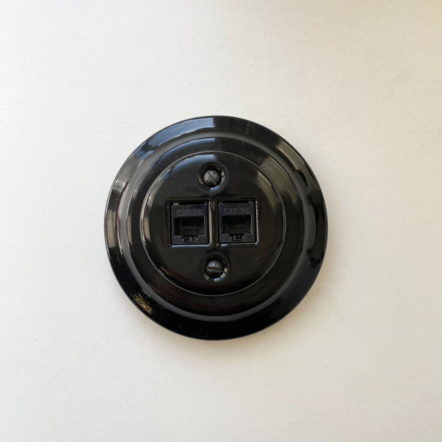 Porcelain Loft Retro Electrical Network CAT.5E Socket RJ45 Flush-Mounting Vintage Cottage Ceramic Black