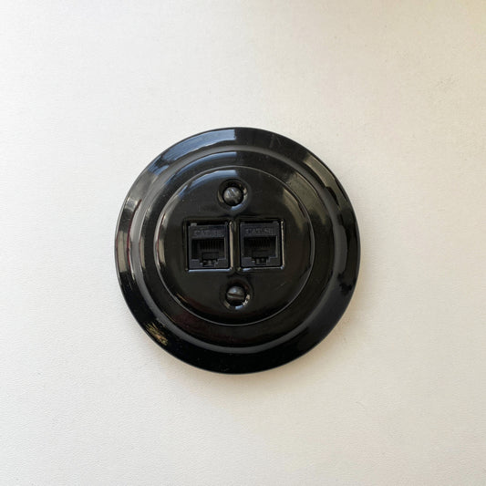 Porcelain Loft Retro Electrical Network CAT.5E Socket RJ45 Flush-Mounting Vintage Cottage Ceramic Black