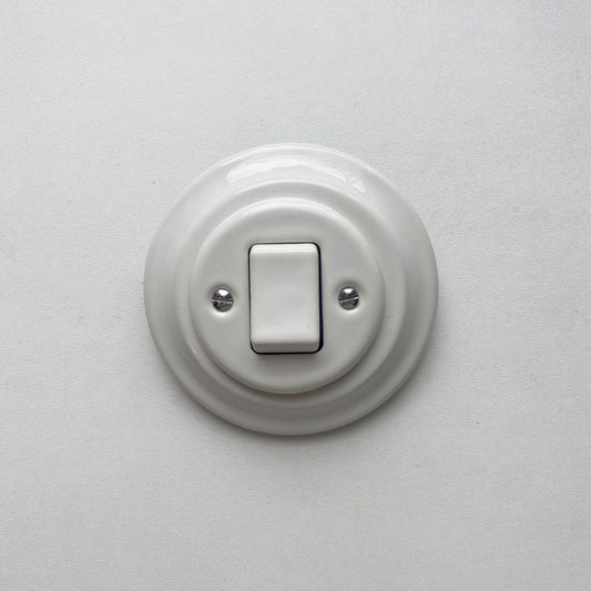 Light Switch Porcelain Loft Retro Button Switch Fat Key 1 Gang Two Pole Flush-Mounting Vintage Cottage Ceramic Home Decor White