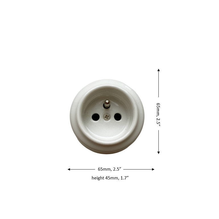 Power Socket Porcelain Loft Retro Electrical French Schuko Surface-Mounting Vintage Cottage Ceramic White