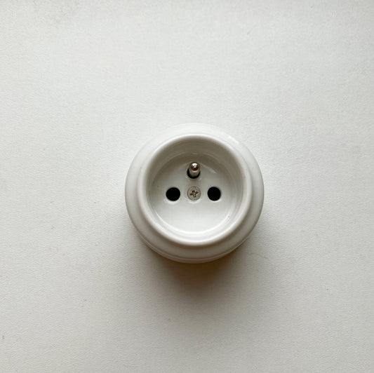 Power Socket Porcelain Loft Retro Electrical French Schuko Surface-Mounting Vintage Cottage Ceramic White