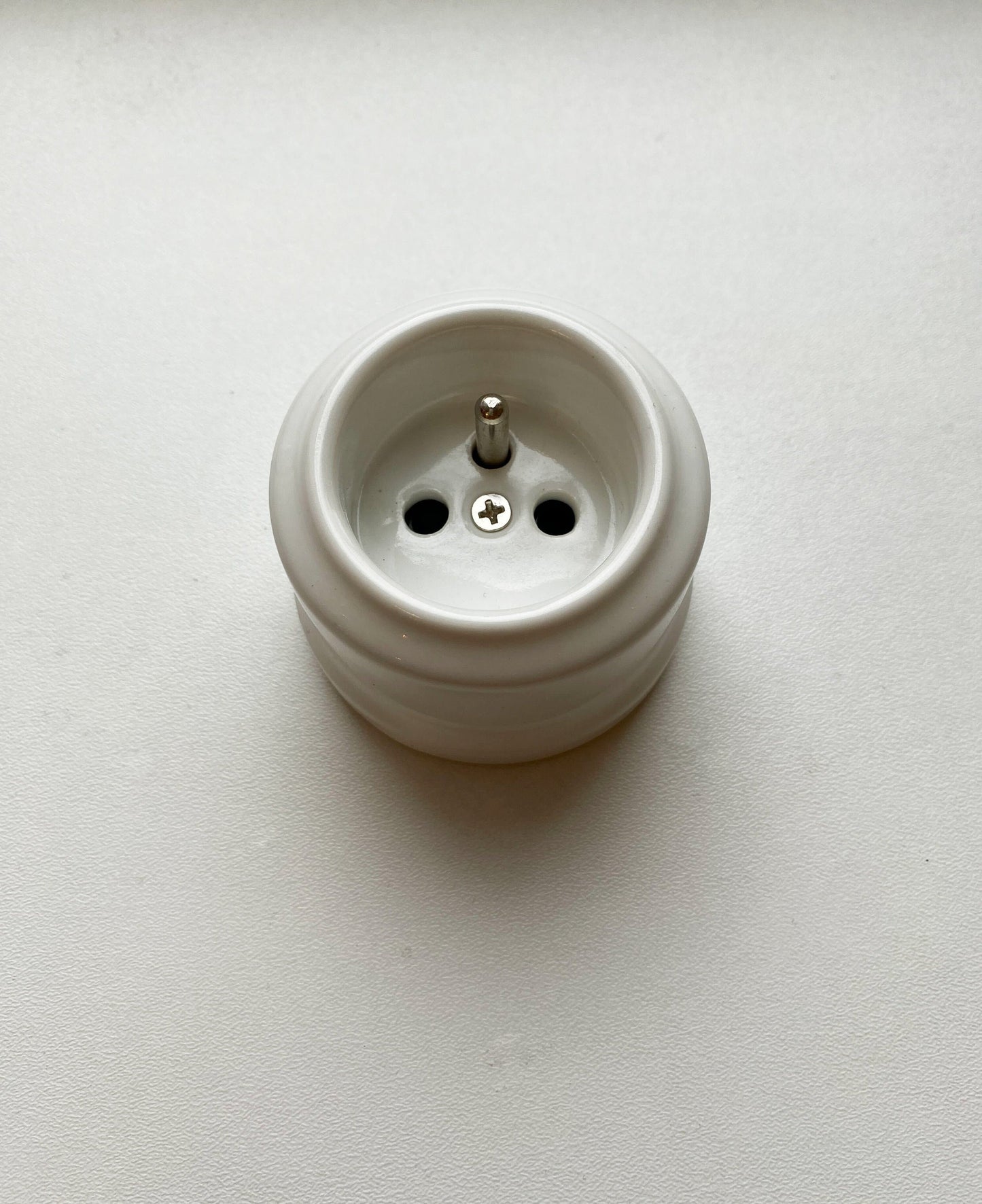 Power Socket Porcelain Loft Retro Electrical French Schuko Surface-Mounting Vintage Cottage Ceramic White