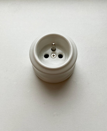 Power Socket Porcelain Loft Retro Electrical French Schuko Surface-Mounting Vintage Cottage Ceramic White