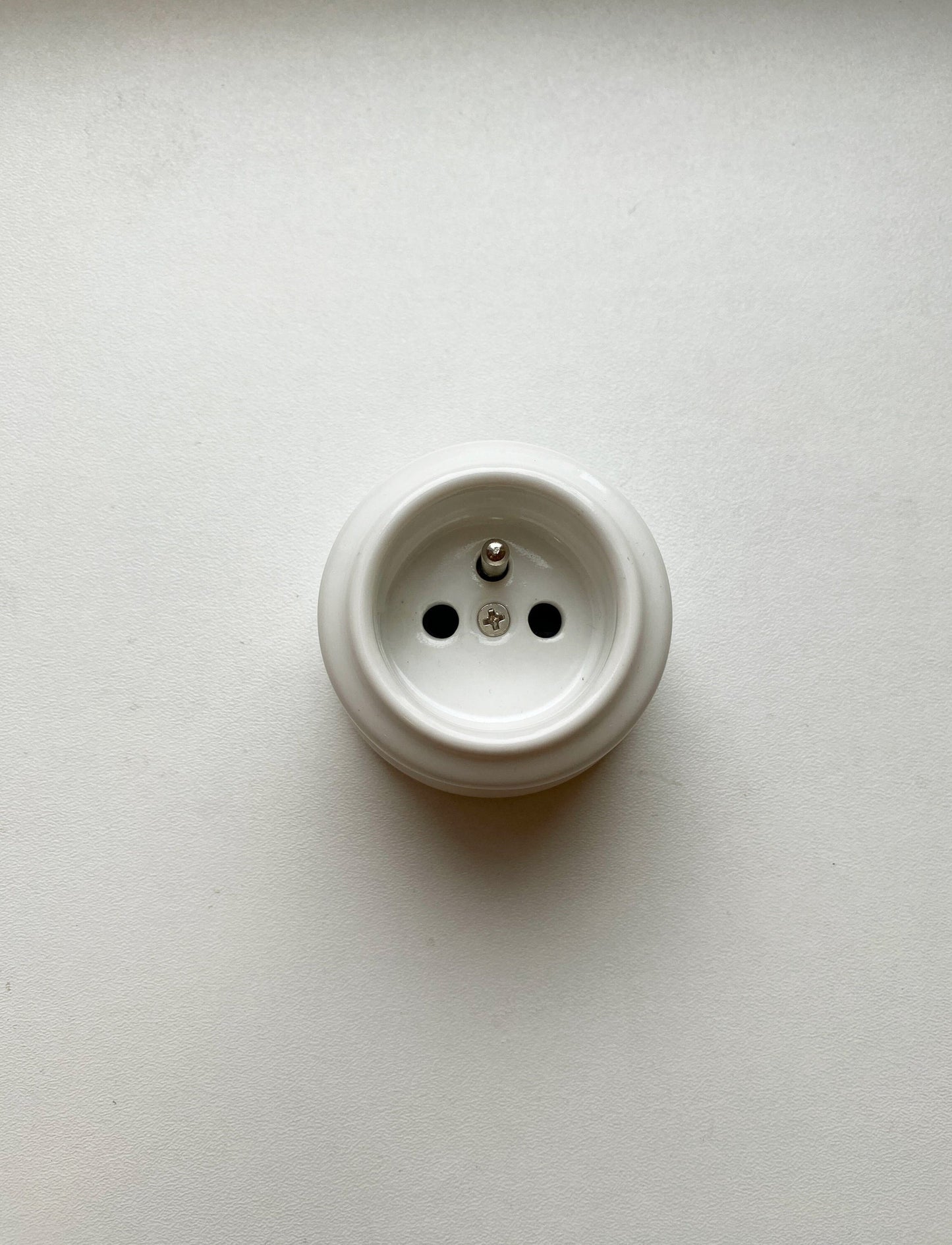 Power Socket Porcelain Loft Retro Electrical French Schuko Surface-Mounting Vintage Cottage Ceramic White