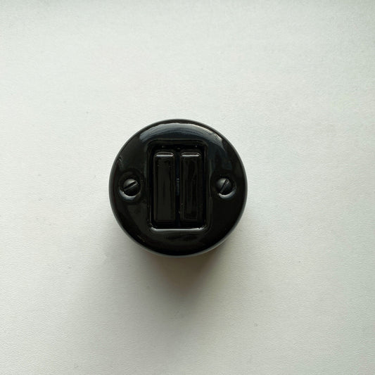 Light Switch Porcelain Loft Retro 2 Gang Two-way Surface-Mounting Vintage Cottage Ceramic Black