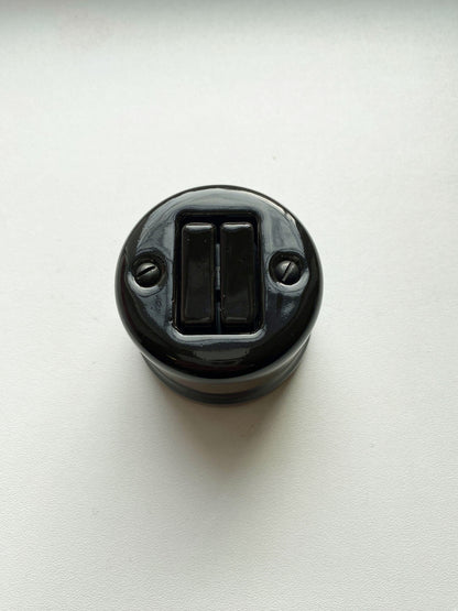 Light Switch Porcelain Loft Retro 2 Gang Two-way Surface-Mounting Vintage Cottage Ceramic Black