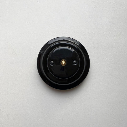 Porcelain Toggle Wall Light Switch Cover Flush-Mounting 1-gang 2-way Loft Retro Vintage Cottage Home Decor Black