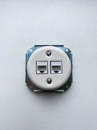 Porcelain Loft Retro Connection Inner Part Electrical Network Socket RJ45 Flush-Mounting Vintage Cottage Ceramic White