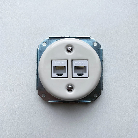 Porcelain Loft Retro Connection Inner Part Electrical Network Socket RJ45 Flush-Mounting Vintage Cottage Ceramic White