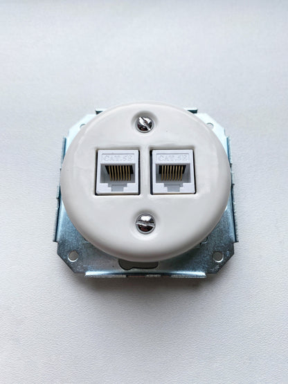 Porcelain Loft Retro Connection Inner Part Electrical Network Socket RJ45 Flush-Mounting Vintage Cottage Ceramic White