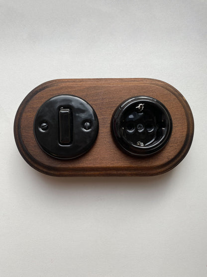Wooden Loft Retro Triple Socket Frame For Flush-Mounted Series Vintage Cottage Dark Wood