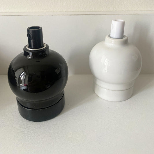 Apple Shape Porcelain Lamp Holder E27 Hanging Vintage Loft Retro Cottage Ceramic Black & White