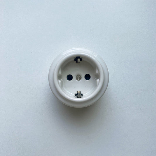 Power Socket Porcelain Loft Retro Electrical German Schuko Surface-Mounting Vintage Cottage Ceramic White