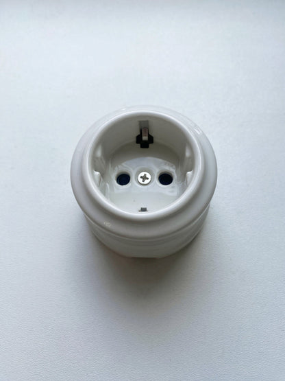 Power Socket Porcelain Loft Retro Electrical German Schuko Surface-Mounting Vintage Cottage Ceramic White