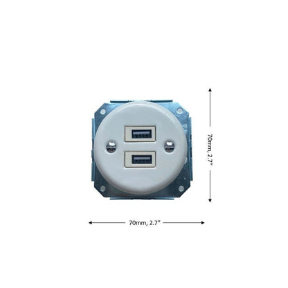 Power Socket Insert Porcelain Loft Retro USB Charging Socket Flush-Mounting Vintage Cottage Ceramic White
