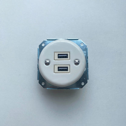 Power Socket Insert Porcelain Loft Retro USB Charging Socket Flush-Mounting Vintage Cottage Ceramic White