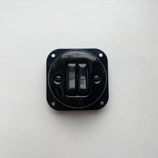 Light Switch Porcelain Loft Retro 2-gang Connection Inner Part Two-way Flush-Mounting Vintage Cottage Ceramic Black