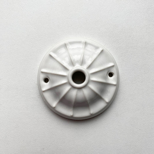 Ceiling Rose Lined Design Porcelain Surface Mounting Vintage Loft Retro Cottage Ceramic White