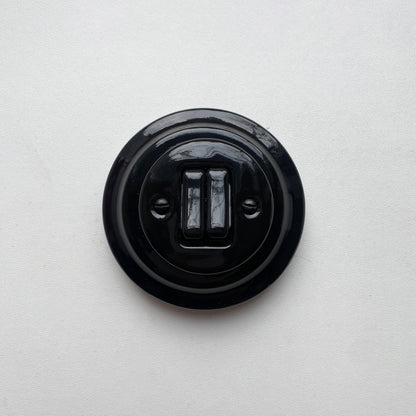 Light Switch Porcelain Loft Retro 2-gang Two-way Flush-Mounting Vintage Cottage Ceramic Black