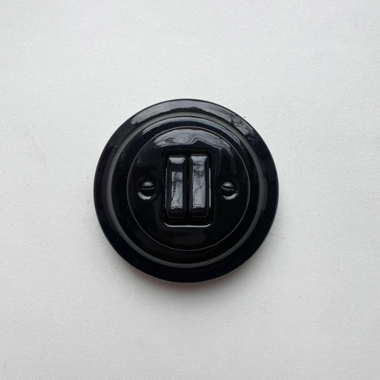 Light Switch Porcelain Loft Retro 2-gang Two-way Flush-Mounting Vintage Cottage Ceramic Black