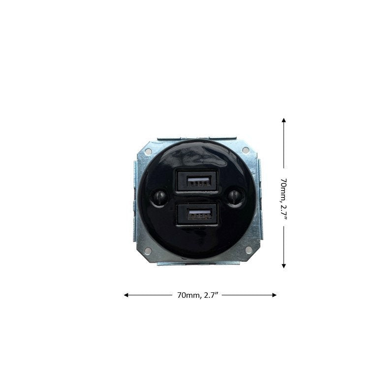 Power Socket Insert Porcelain Loft Retro USB Charging Socket Flush-Mounting Vintage Cottage Ceramic Black