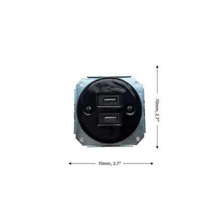 Power Socket Insert Porcelain Loft Retro USB Charging Socket Flush-Mounting Vintage Cottage Ceramic Black