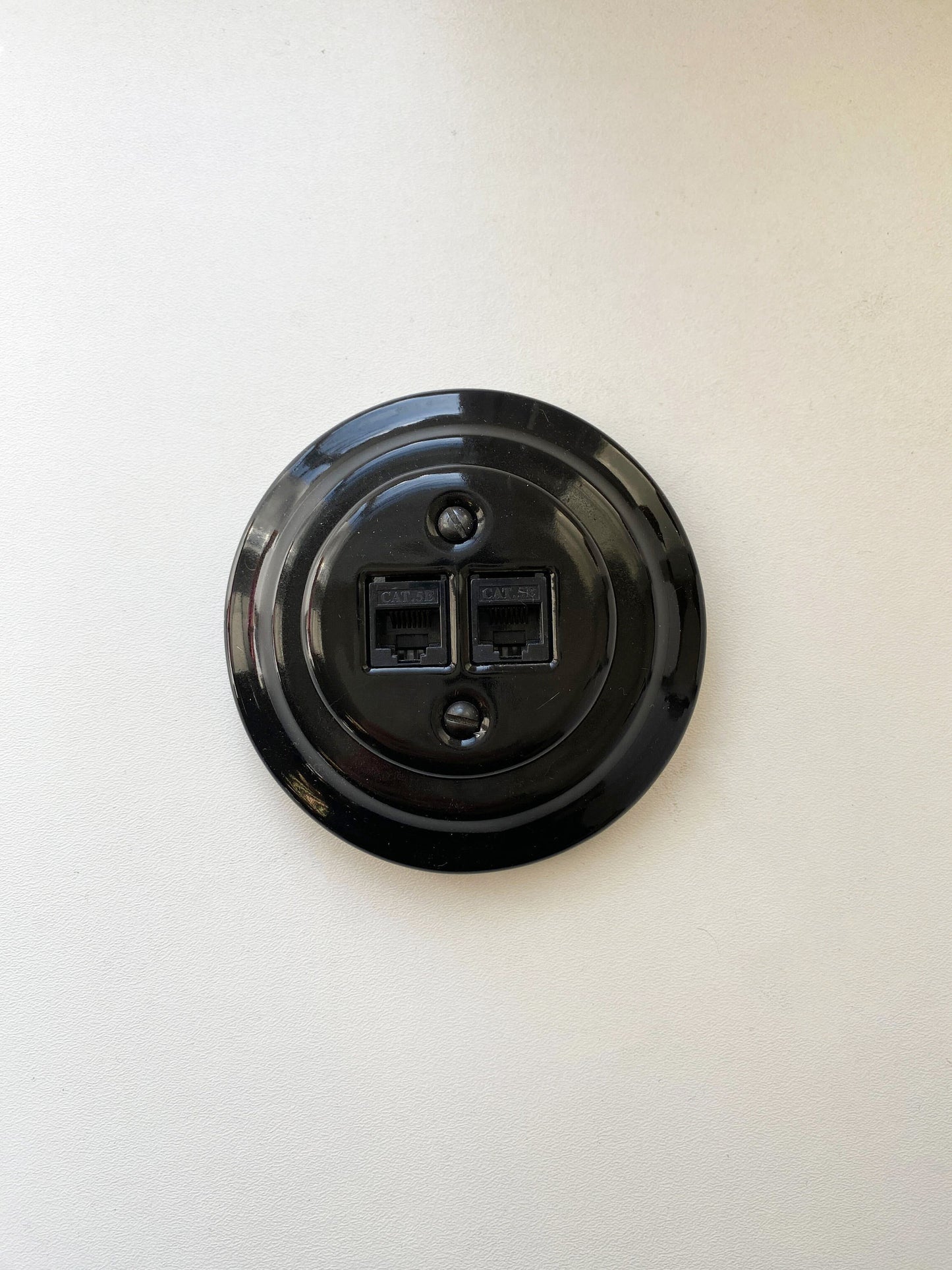 Porcelain Loft Retro Electrical Network CAT.5E Socket RJ45 Flush-Mounting Vintage Cottage Ceramic Black